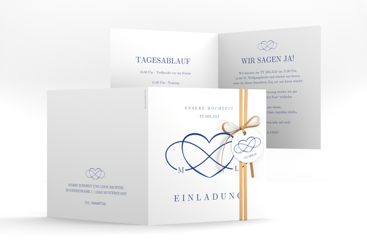 Hochzeitseinladung Infinity quadr. Klappkarte blau hochglanz