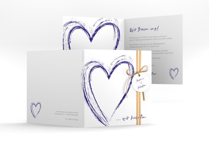 Hochzeitseinladung Liebe quadr. Klappkarte blau hochglanz
