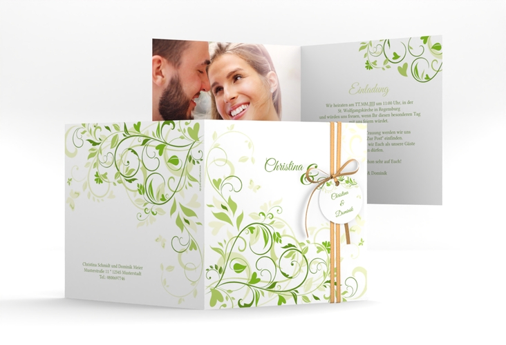 Hochzeitseinladung Lilly quadr. Klappkarte gruen
