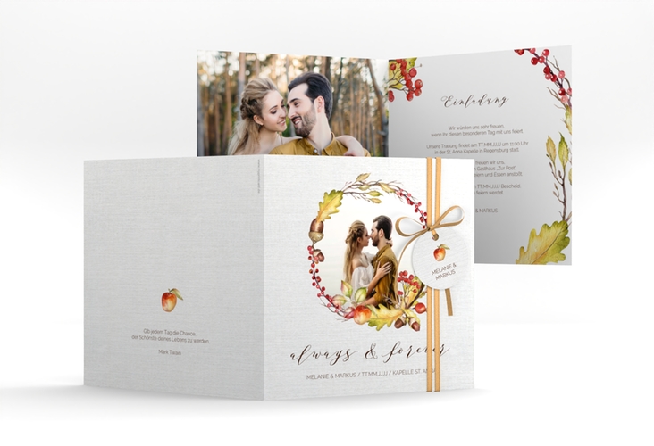 Hochzeitseinladung Herbstlich quadr. Klappkarte