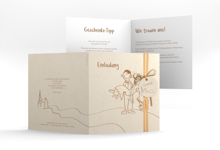 Hochzeitseinladung Pisa quadr. Klappkarte beige