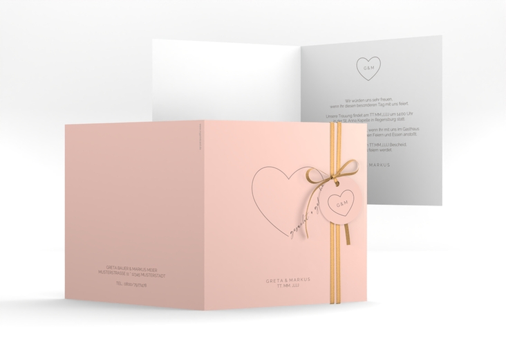 Hochzeitseinladung Lebenstraum quadr. Klappkarte rosa hochglanz