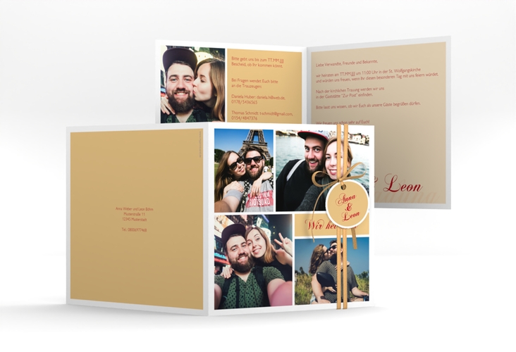 Hochzeitseinladung Collage quadr. Klappkarte apricot