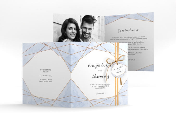 Hochzeitseinladung Asymmetry quadr. Klappkarte blau hochglanz