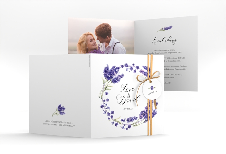 Hochzeitseinladung Lavendel quadr. Klappkarte hochglanz