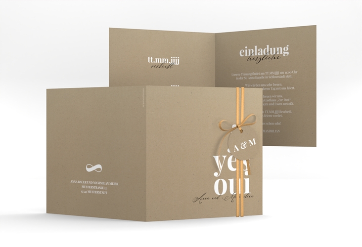 Hochzeitseinladung Oui quadr. Klappkarte mit Ja-Wort in verschiedenen Sprachen