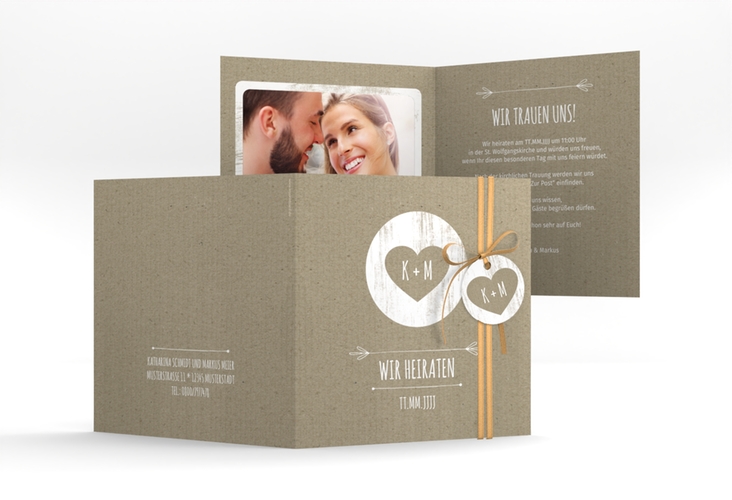 Hochzeitseinladung Shabby quadr. Klappkarte Kraftpapier