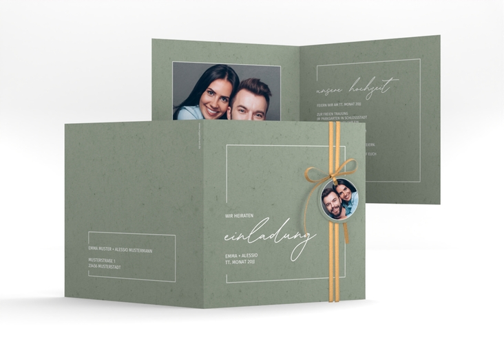 Hochzeitseinladung Simple Line quadr. Klappkarte gruen hochglanz