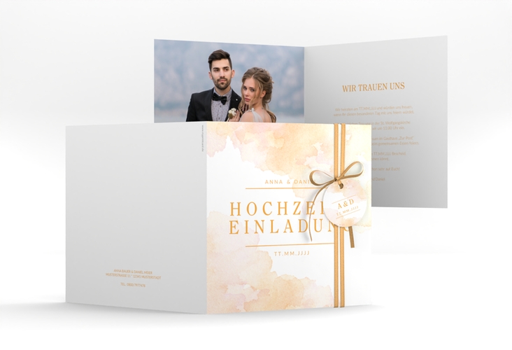 Hochzeitseinladung Blush quadr. Klappkarte orange