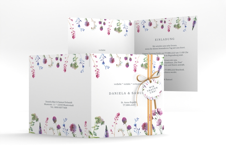 Hochzeitseinladung Wildblumen quadr. Klappkarte
