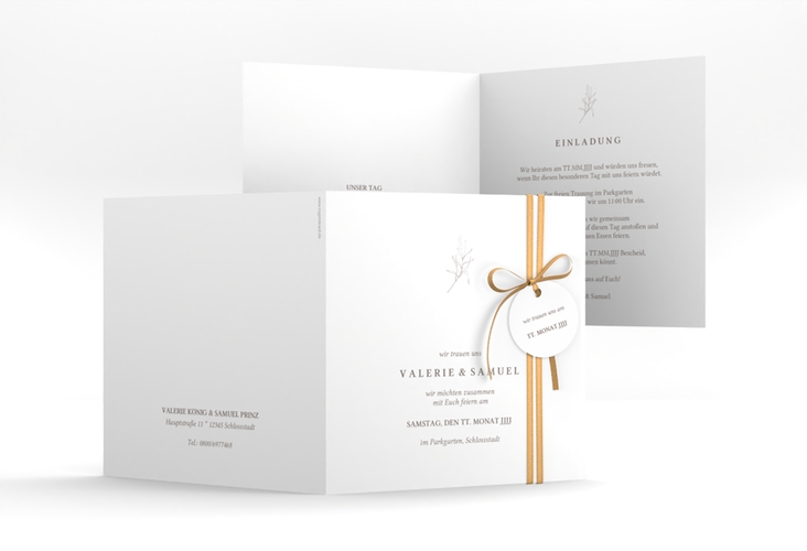 Hochzeitseinladung Ivy quadr. Klappkarte weiss hochglanz minimalistisch mit kleiner botanischer Illustration