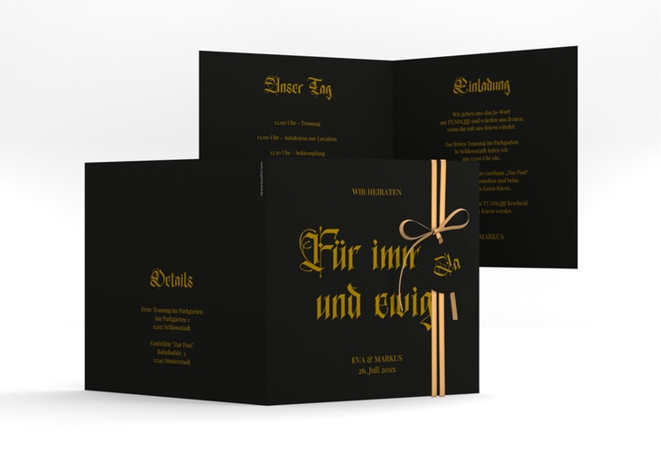 Hochzeitseinladung Gothic quadr. Klappkarte schwarz