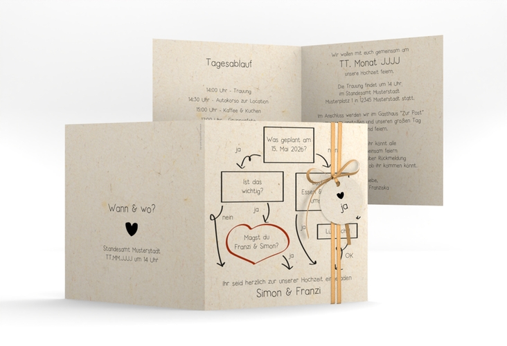Hochzeitseinladung  Entscheidung quadr. Klappkarte beige