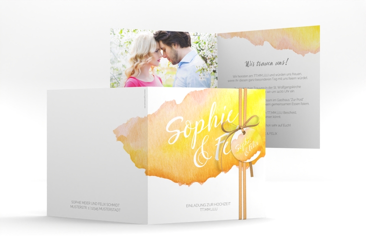 Hochzeitseinladung Aquarella quadr. Klappkarte gelb
