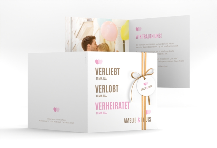 Hochzeitseinladung Couple quadr. Klappkarte rosa
