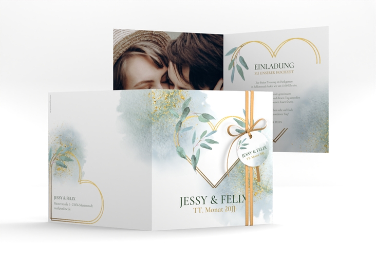 Hochzeitseinladung Amore quadr. Klappkarte weiss hochglanz