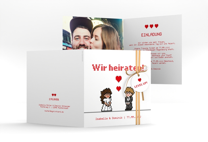 Hochzeitseinladung Pixel quadr. Klappkarte weiss