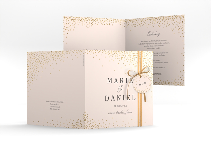 Hochzeitseinladung Glitter quadr. Klappkarte rosa hochglanz