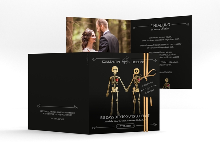 Hochzeitseinladung "Bones" Quadratische Klappkarte schwarz