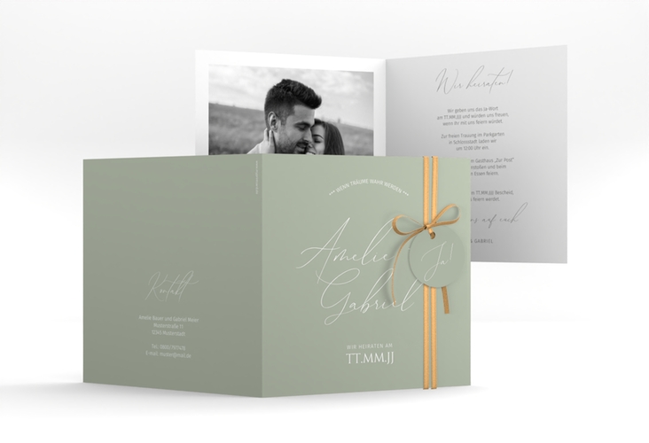 Hochzeitseinladung Federschrift quadr. Klappkarte in schlichtem Design mit Kalligrafie