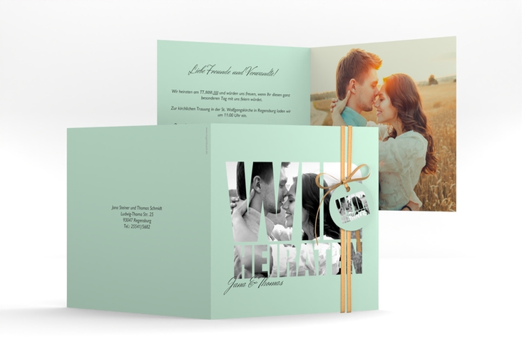 Hochzeitseinladung Letters quadr. Klappkarte mint hochglanz