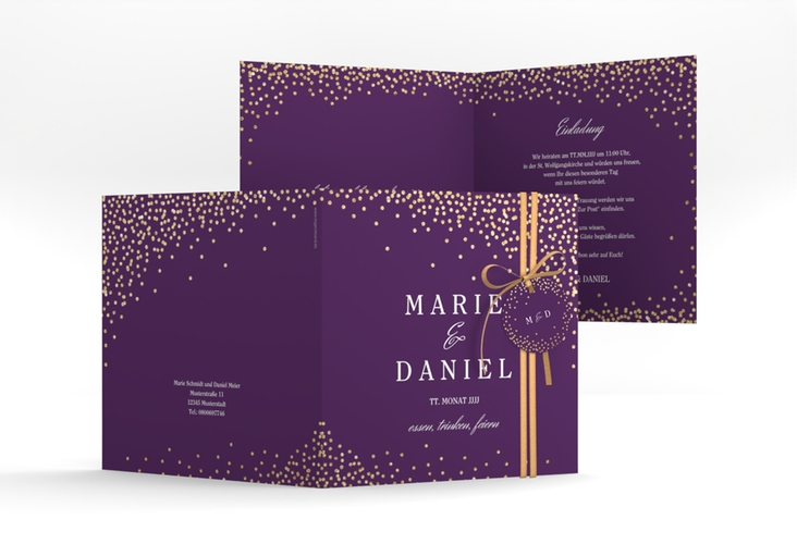 Hochzeitseinladung Glitter quadr. Klappkarte lila