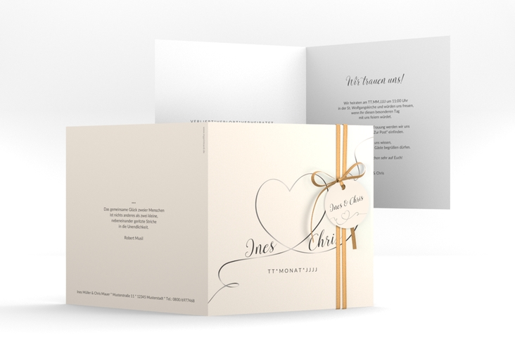 Hochzeitseinladung Dolce quadr. Klappkarte beige hochglanz
