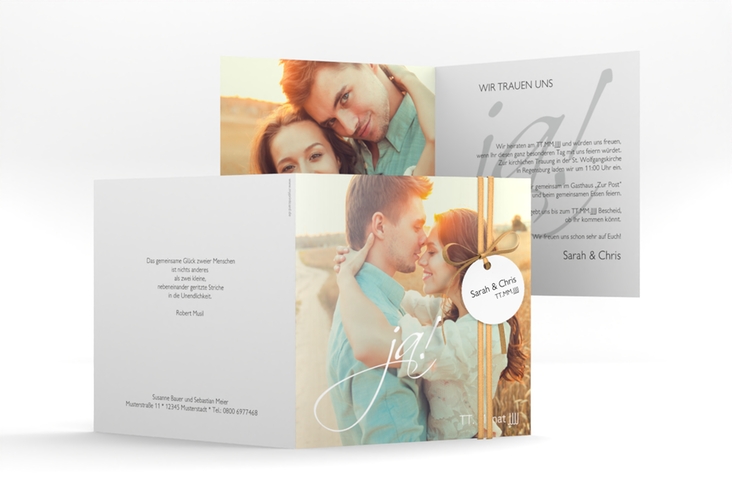 Hochzeitseinladung Clarity quadr. Klappkarte weiss hochglanz