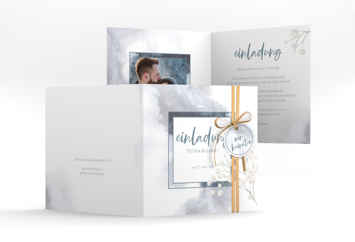 Hochzeitseinladung Winter quadr. Klappkarte mit Schleierkraut