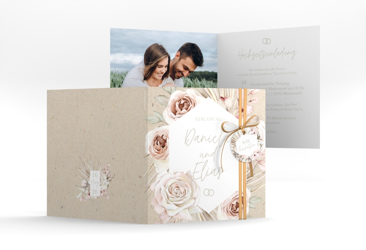 Hochzeitseinladung Bohorose quadr. Klappkarte