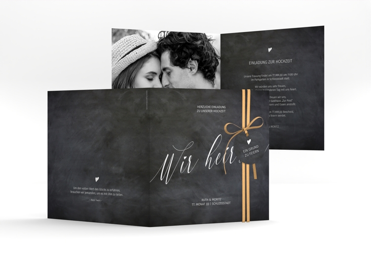 Hochzeitseinladung Chalkboard quadr. Klappkarte mit Folienveredelung