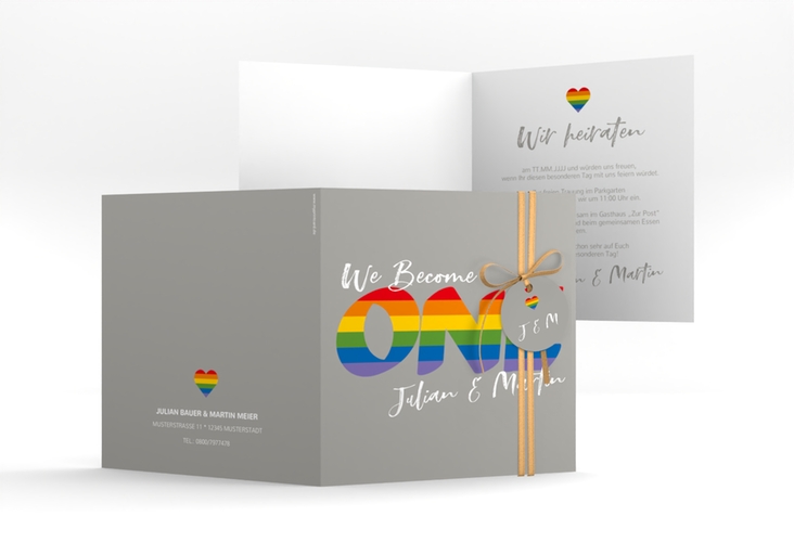 Hochzeitseinladung Pride quadr. Klappkarte bunt
