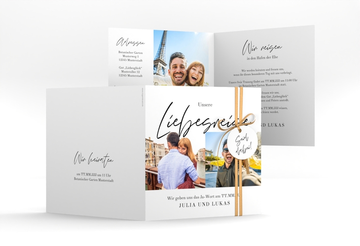 Hochzeitseinladung Liebesreise quadr. Klappkarte bunt