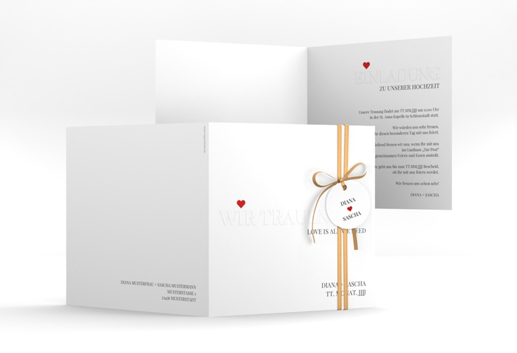 Hochzeitseinladung Embossing quadr. Klappkarte rot hochglanz