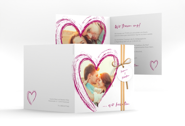 Hochzeitseinladung Liebe quadr. Klappkarte pink hochglanz
