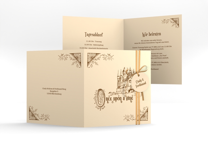 Hochzeitseinladung Storybook quadr. Klappkarte hochglanz mit Märchenschloss