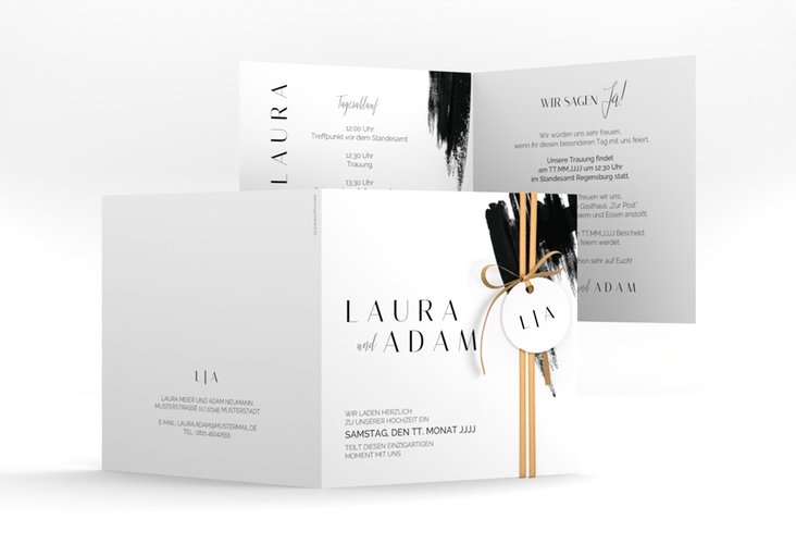 Hochzeitseinladung Brush quadr. Klappkarte schwarz hochglanz