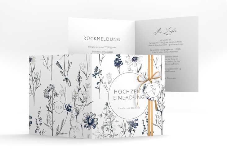 Hochzeitseinladung Chinoiserie Floral quadr. Klappkarte