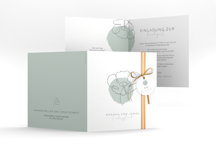 Hochzeitseinladung Flowerline quadr. Klappkarte