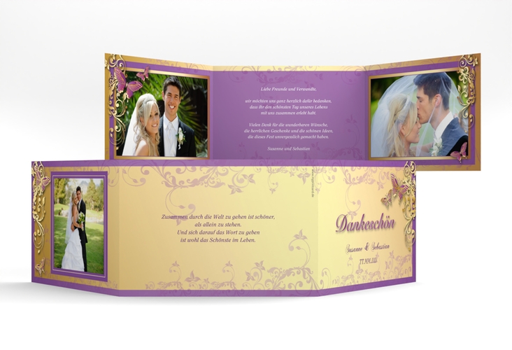 Danksagungskarte Hochzeit Toulouse A6 Doppel-Klappkarte lila gold