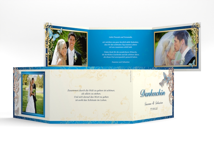 Danksagungskarte Hochzeit Toulouse A6 Doppel-Klappkarte blau rosegold