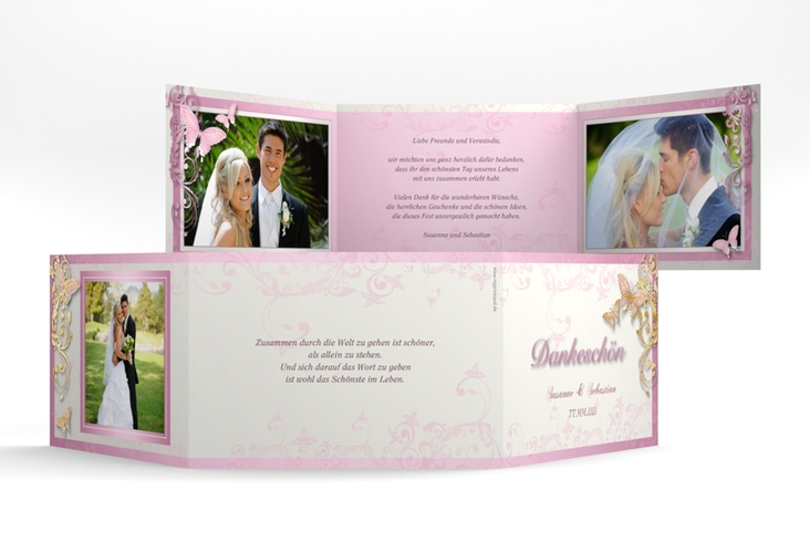 Danksagungskarte Hochzeit Toulouse A6 Doppel-Klappkarte rosa gold