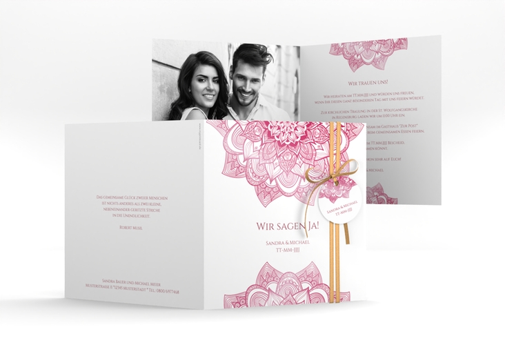 Hochzeitseinladung Delight quadr. Klappkarte pink hochglanz