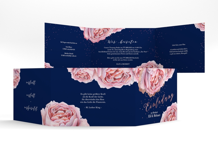 Hochzeitseinladung Cherie A6 Doppel-Klappkarte rosa rosegold