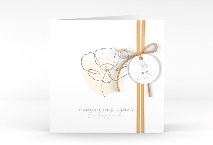 Hochzeitseinladung Flowerline quadr. Klappkarte apricot hochglanz