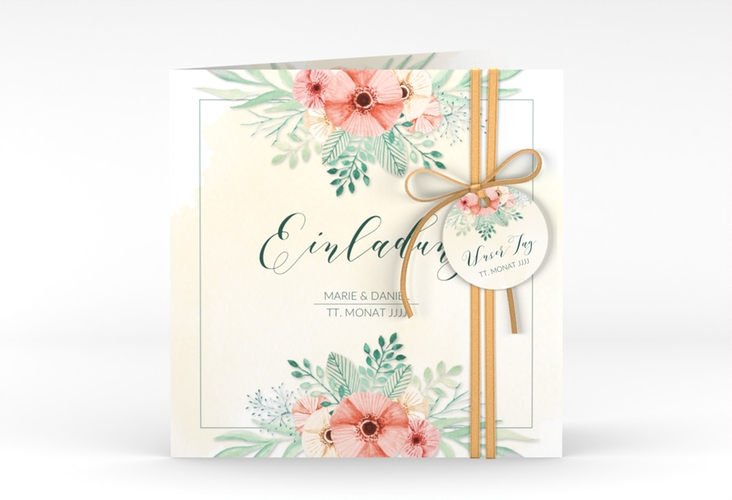 Hochzeitseinladung Surfinia quadr. Klappkarte apricot
