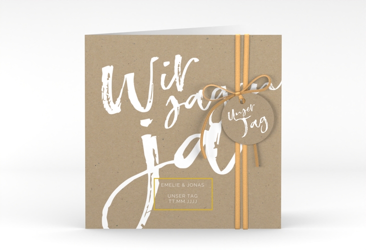 Hochzeitseinladung Words quadr. Klappkarte Kraftpapier hochglanz modern mit Brush-Schrift