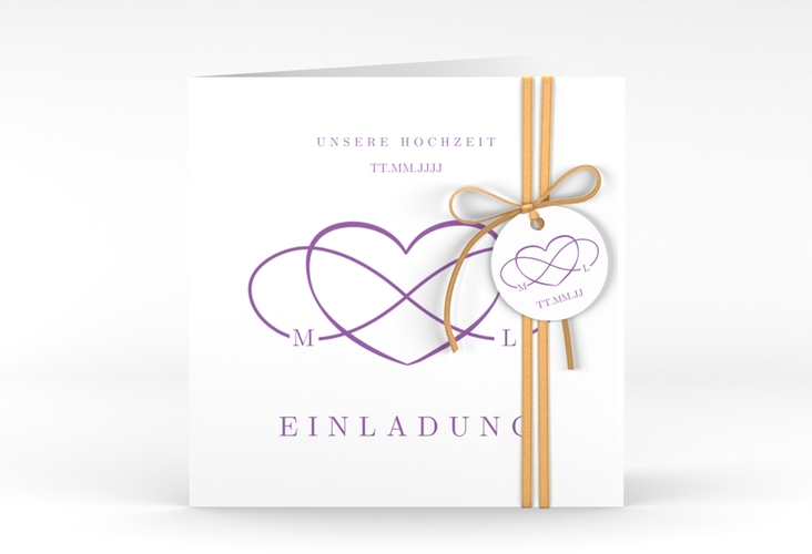 Hochzeitseinladung Infinity quadr. Klappkarte lila