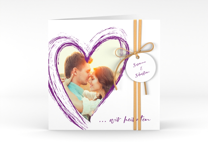 Hochzeitseinladung Liebe quadr. Klappkarte lila