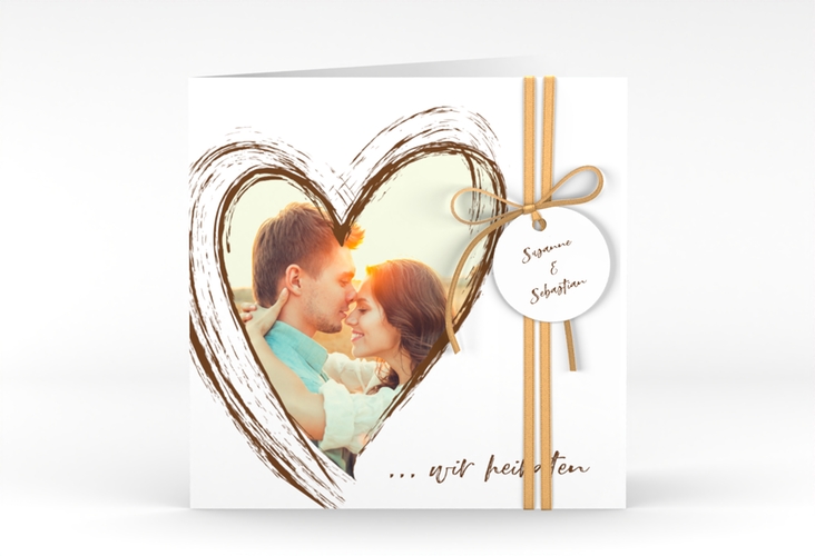 Hochzeitseinladung Liebe quadr. Klappkarte braun
